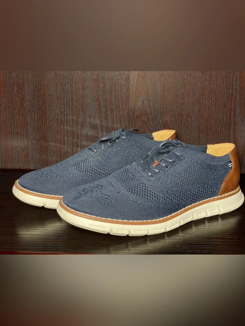 Nautica Men's Knit Casual Lace-Up Shoes - Navy Blue with Brown Trim (Size: 10)
